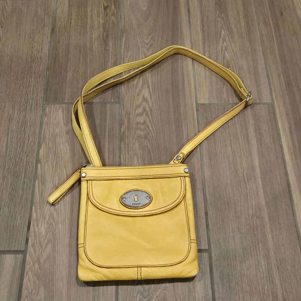 Fossil Yellow Leather Mini Maddox Keyhole Messenger Crossbody Bag